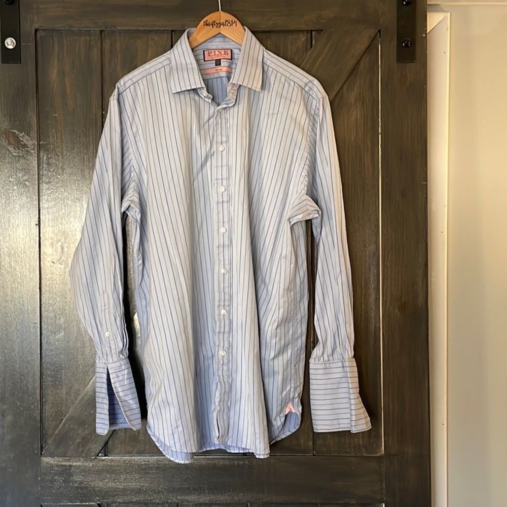 Mens Thomas Pink Striped Dress Shirt XL
